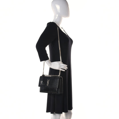 Saint Laurent Calfskin Crocodile Embossed Medium Monogram Sunset Black 2 of 11