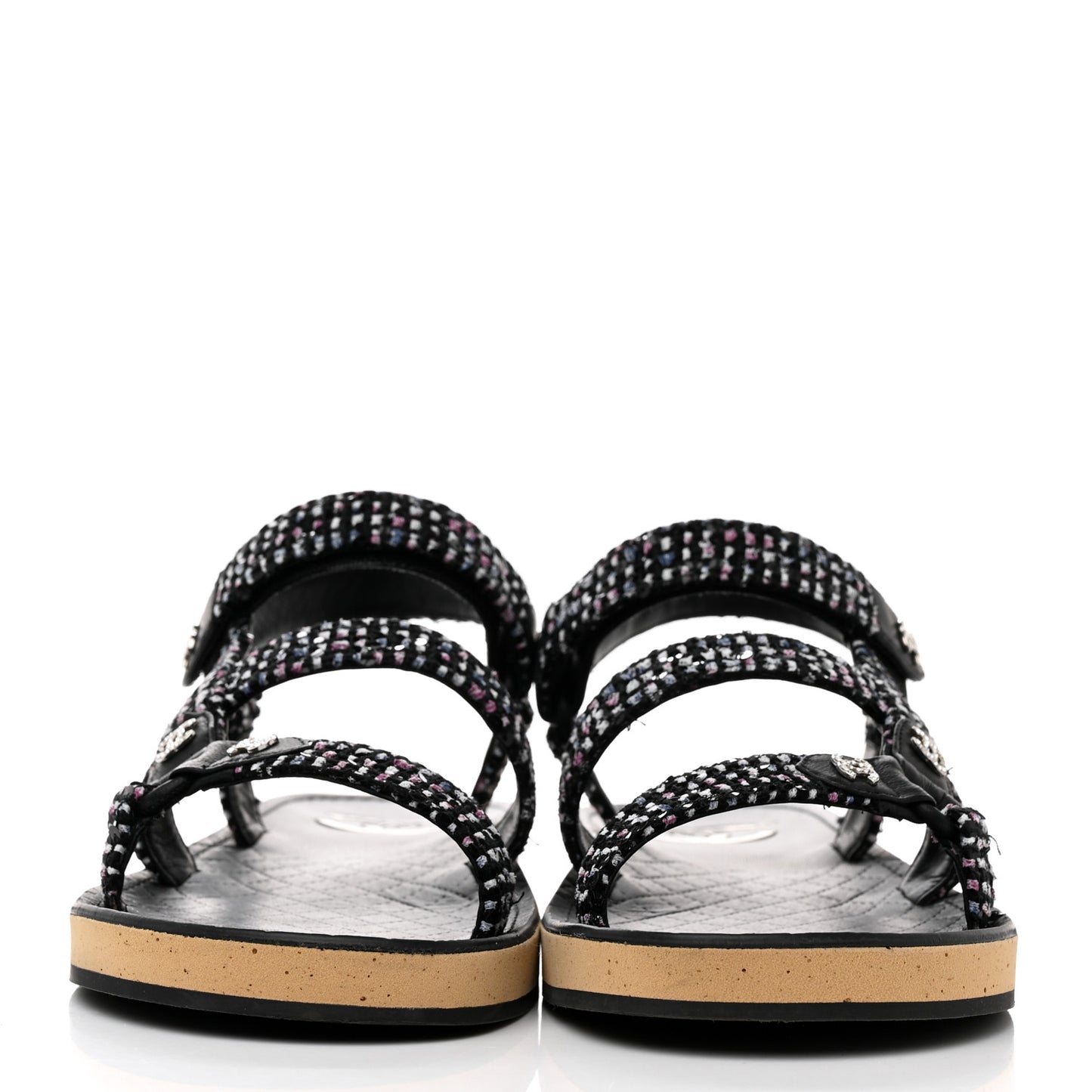 Tweed Lambskin Crystal CC Sandals 41 Black Multicolor