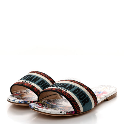 Christian Dior Canvas Embroidered Zodiac Dway Mules Slide Sandals 39 Latte Multicolor 3 of 9