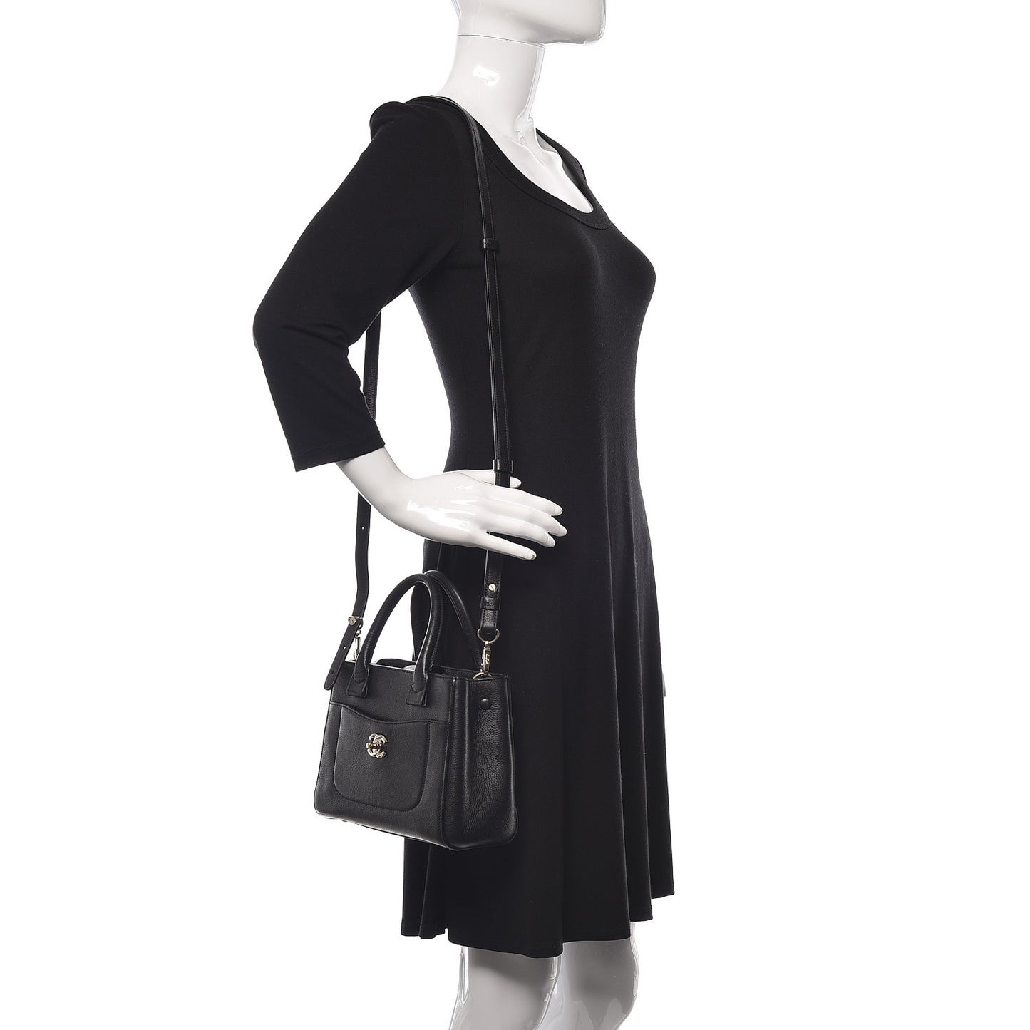 Grained Calfskin Mini Neo Executive Shopper Tote Black