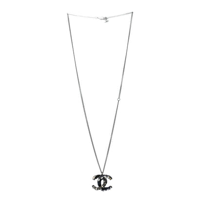 Chanel Tweed Ruthenium CC Pendant Necklace Black Silver 3 of 7