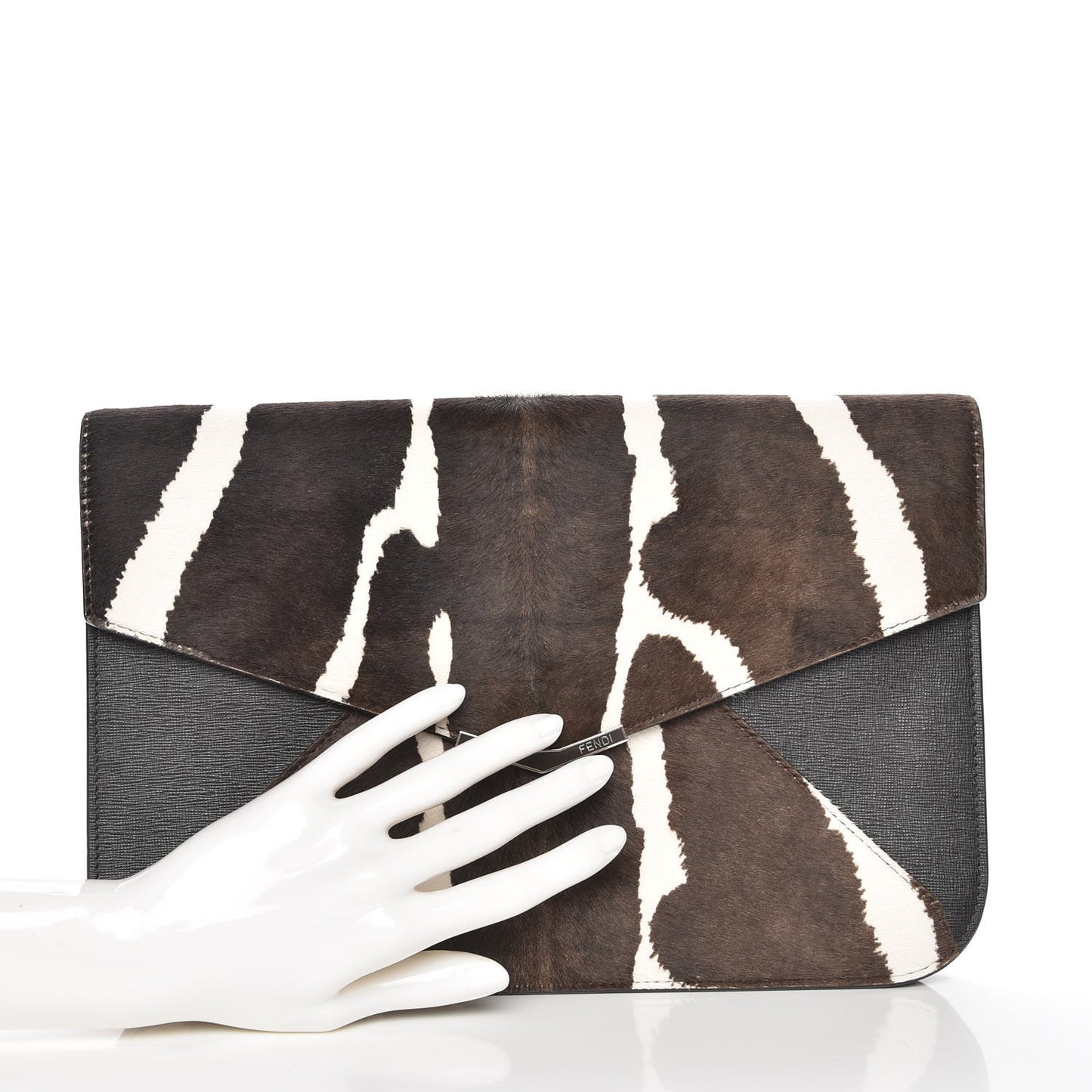Calf Hair Vitello Elite Zebra Print 2Jours Envelope Clutch Ebony White