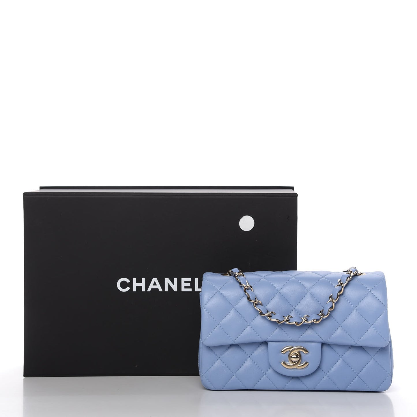 Lambskin Quilted Mini Rectangular Flap Light Blue