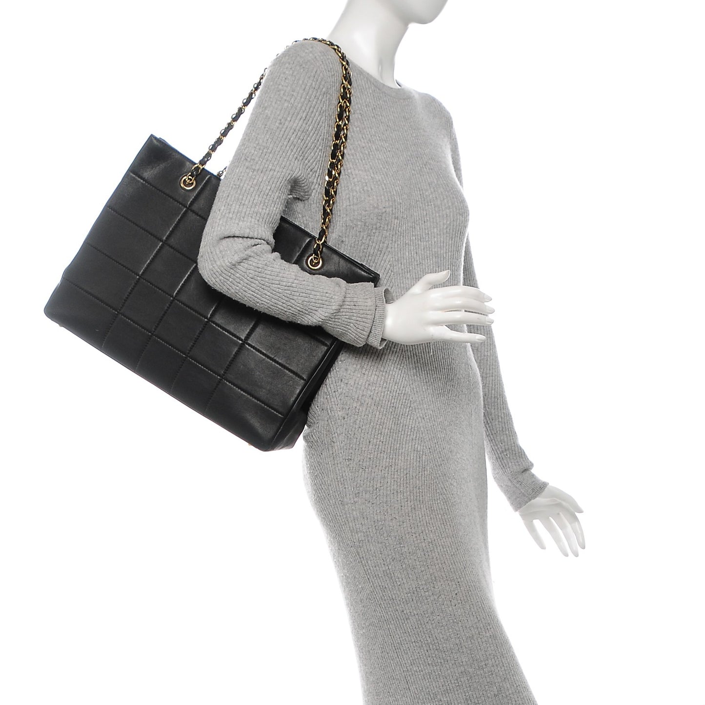 Lambskin Square Stitched Tote Black