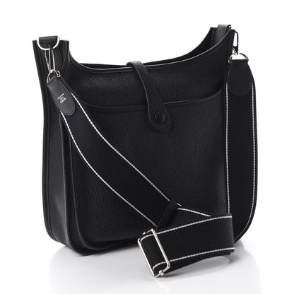 Hermes Taurillon Clemence Amazone Evelyne III PM Black White 3 of 11