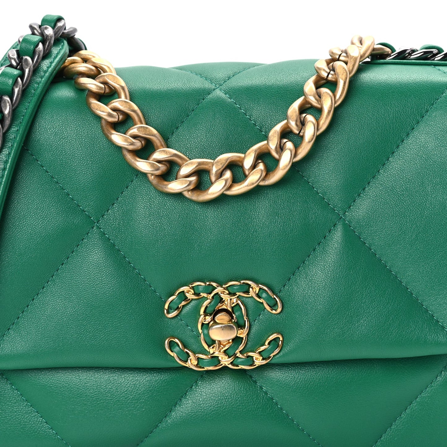 Lambskin Quilted Medium 19 Flap  Green