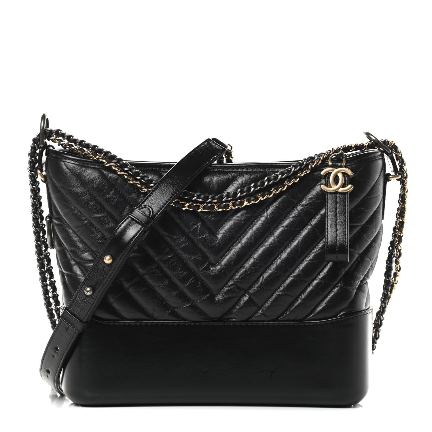 Chanel Aged Calfskin Chevron Quilted Medium Gabrielle Hobo Black 1 of 15