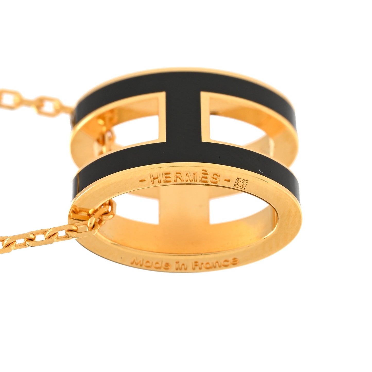 Lacquered Gold Pop H Pendant Necklace Black