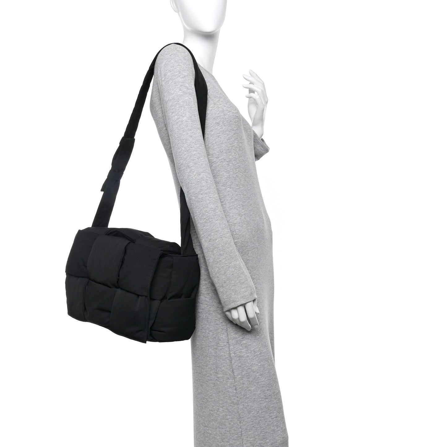 Nylon Intrecciato Padded Tech Maxi Cassette Bag Black