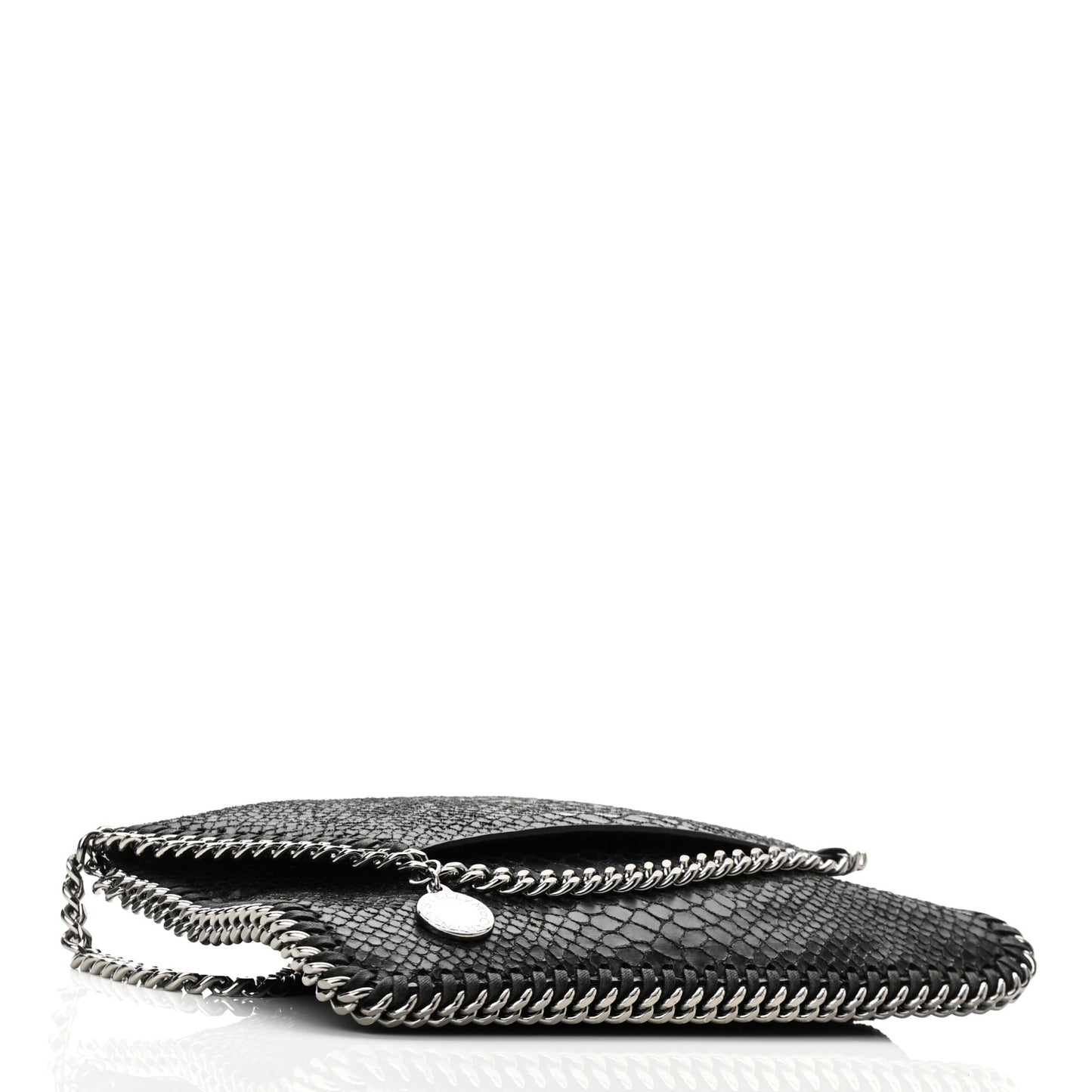 Snakeskin Effect Tiny Falabella Fold Over Tote Black