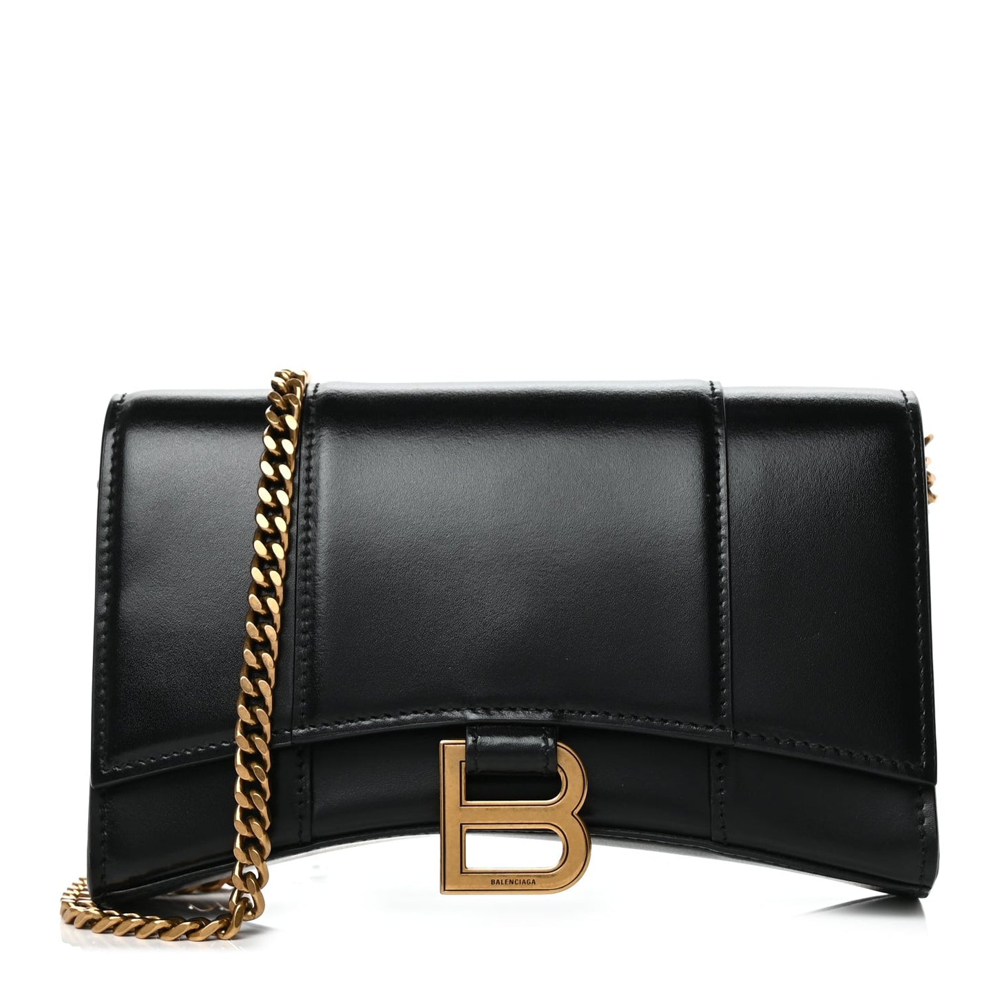 Shiny Box Calfskin Hourglass Chain Bag Black