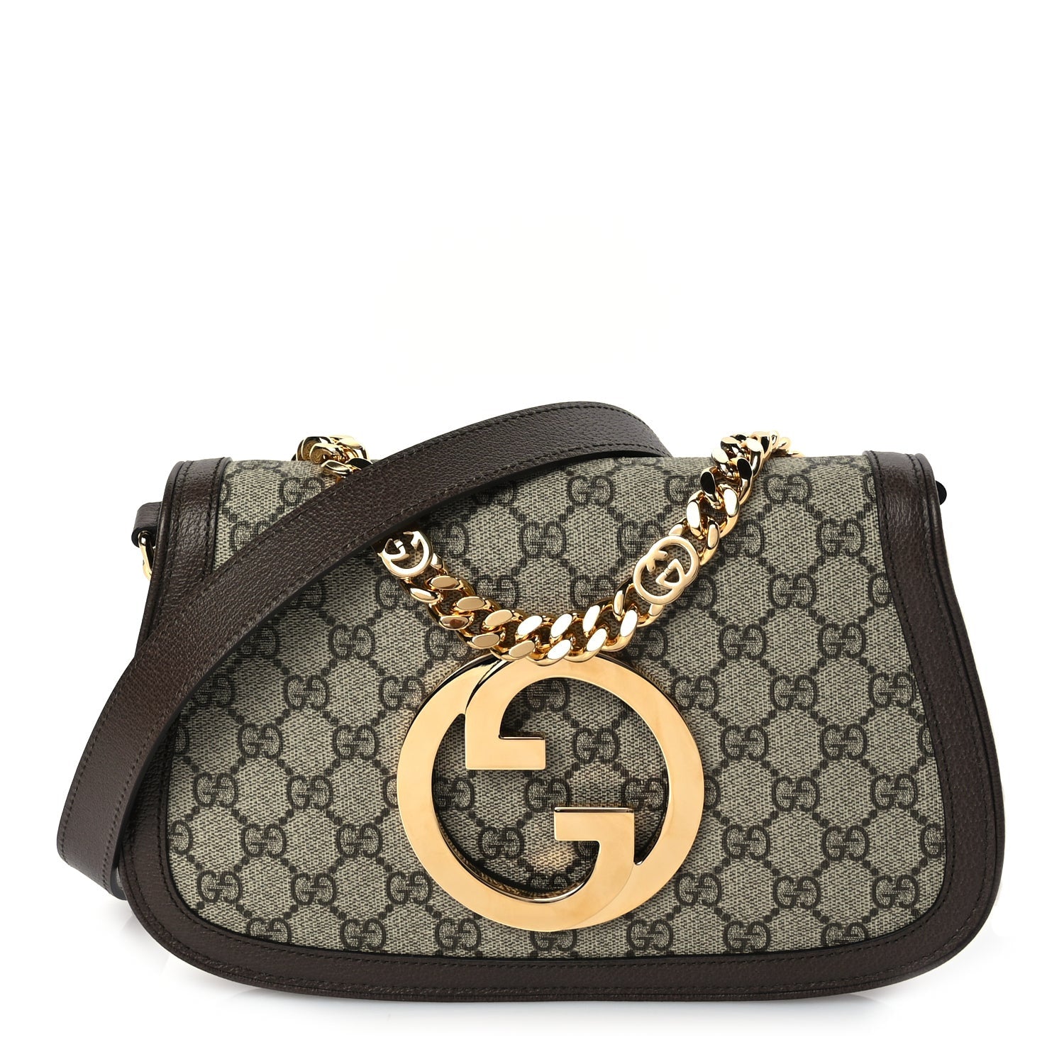 Gucci GG Supreme Monogram Textured Dollar Calfskin Blondie Chain Shoulder Flap Bag Beige Ebony New Acero 1 of 8