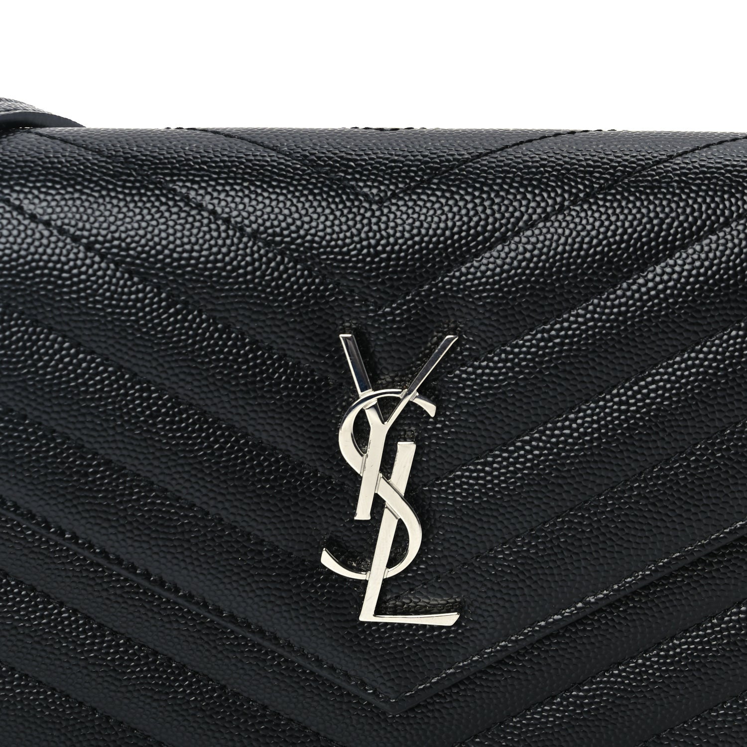 Saint Laurent Grain De Poudre Matelasse Chevron Monogram Envelope Chain Wallet  Black 6 of 8