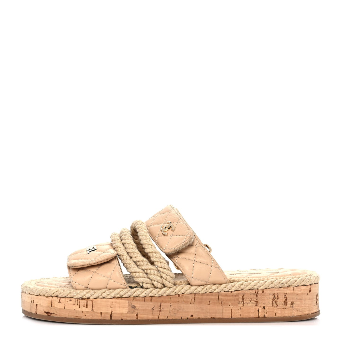 Cord Lambskin Quilted Logo Mules 37 Beige