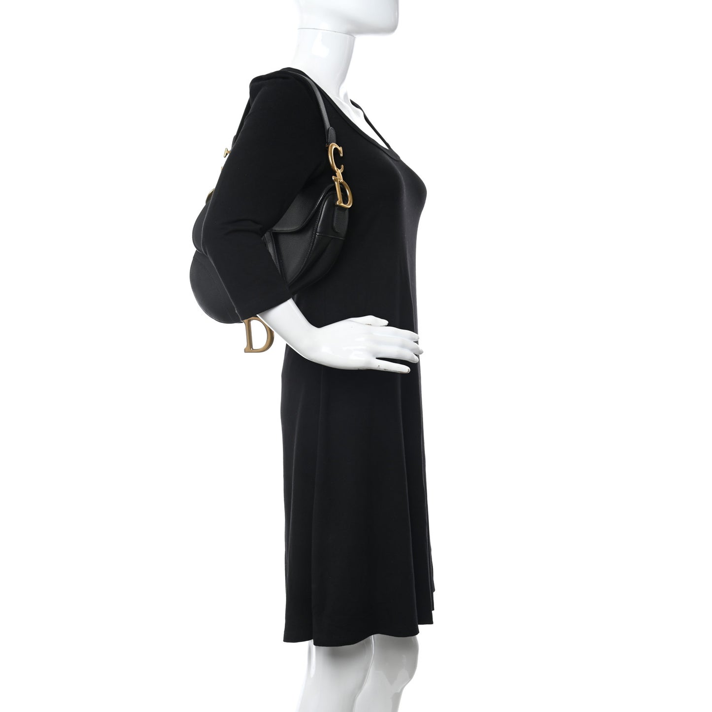 Grained Calfskin Saddle Bag With Strap Black