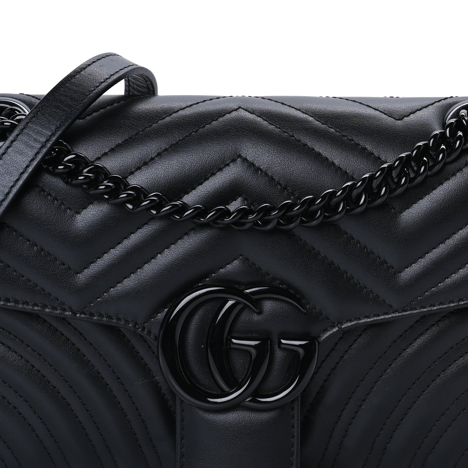 Gucci Calfskin Matelasse Monochrome Small GG Marmont Shoulder Bag Black 7 of 9