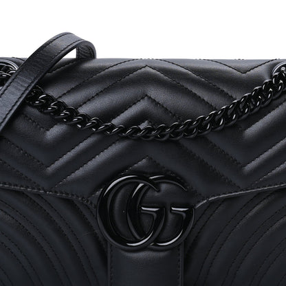 Gucci Calfskin Matelasse Monochrome Small GG Marmont Shoulder Bag Black 7 of 9