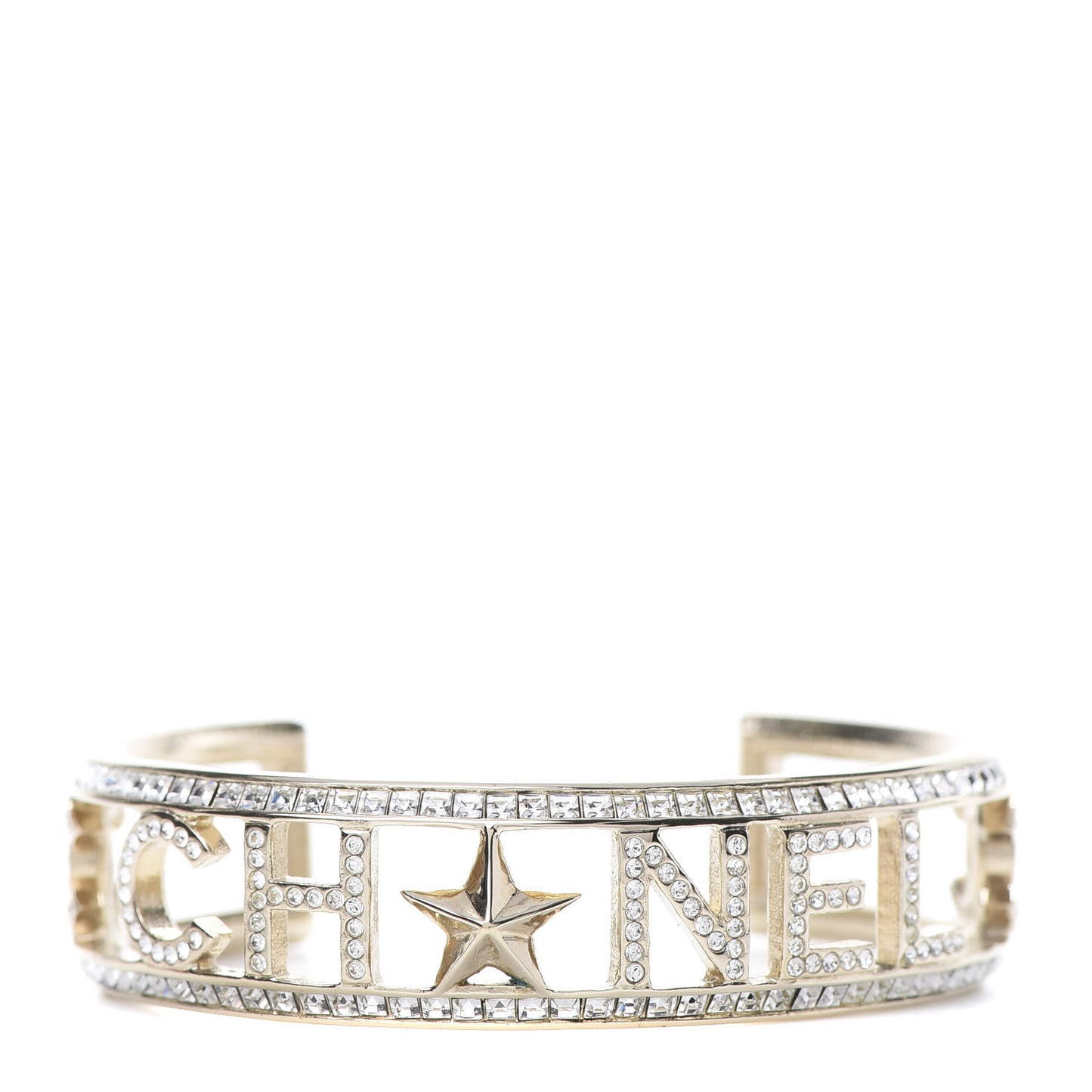 Crystal Baguette Logo Cuff Bracelet Gold