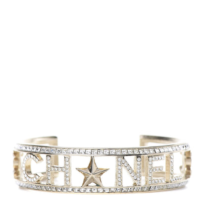 Chanel Crystal Baguette Logo Cuff Bracelet Gold 1 of 5