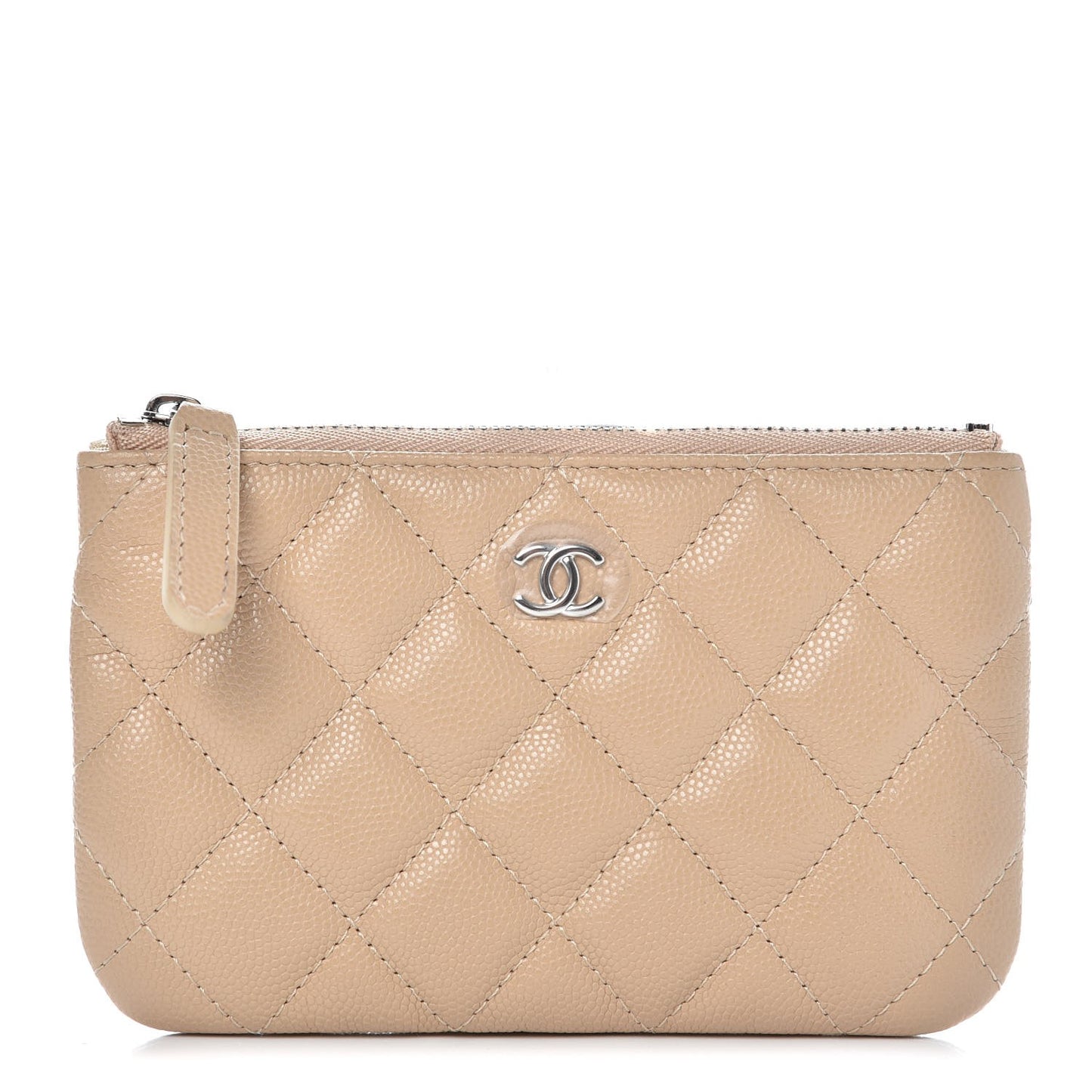 Caviar Quilted Small Cosmetic Case Beige