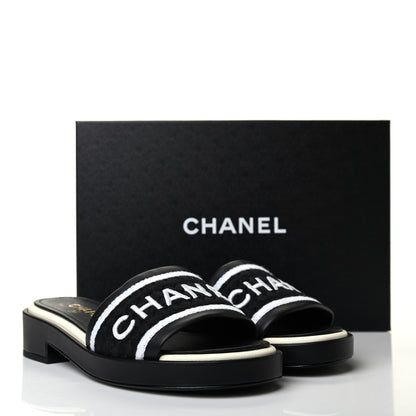 Chanel Lambskin Embroidered CC Mule Sandal 37 Black White 11 of 11