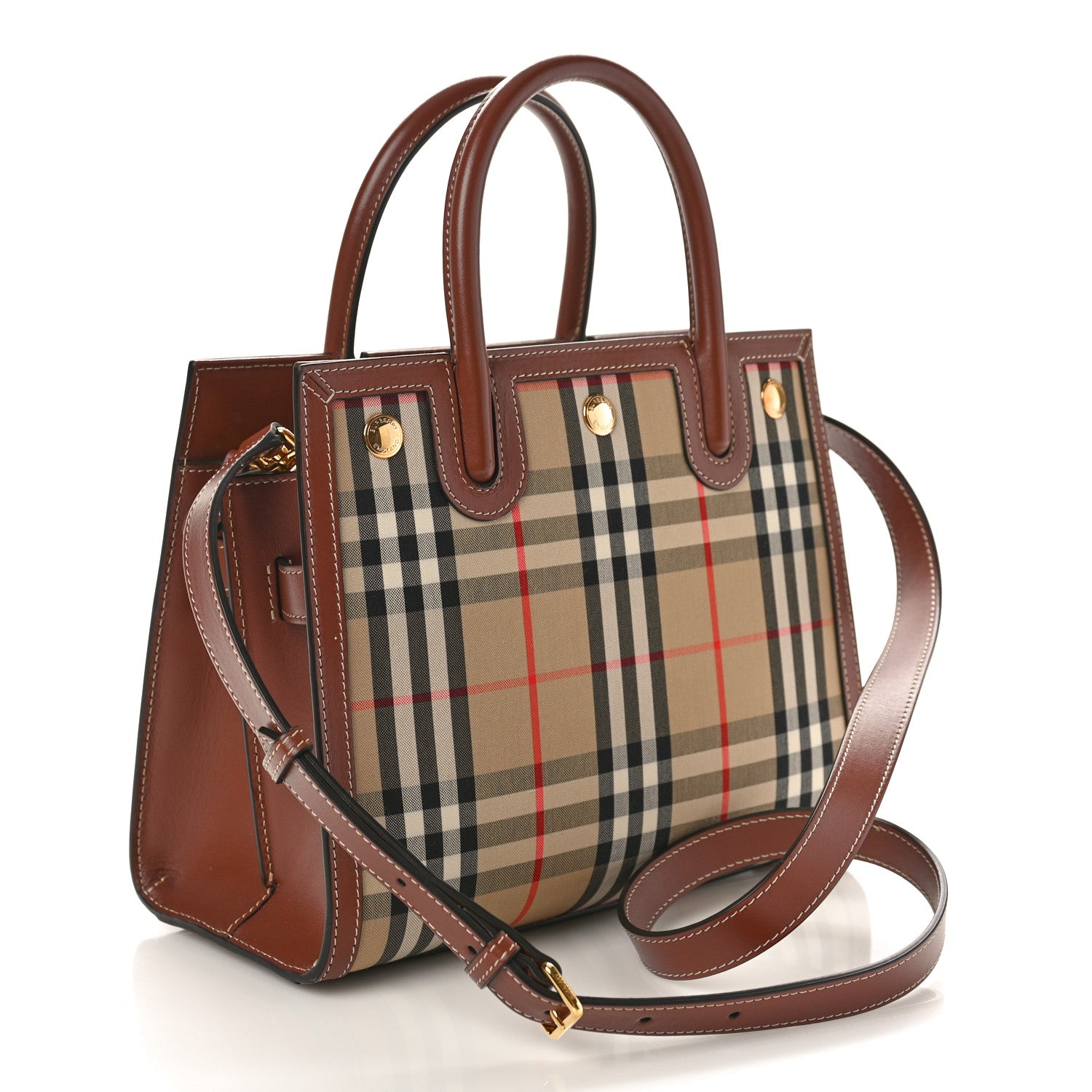 Burberry Calfskin Vintage Check Mini Two Handle Title Bag Archive Beige 3 of 9