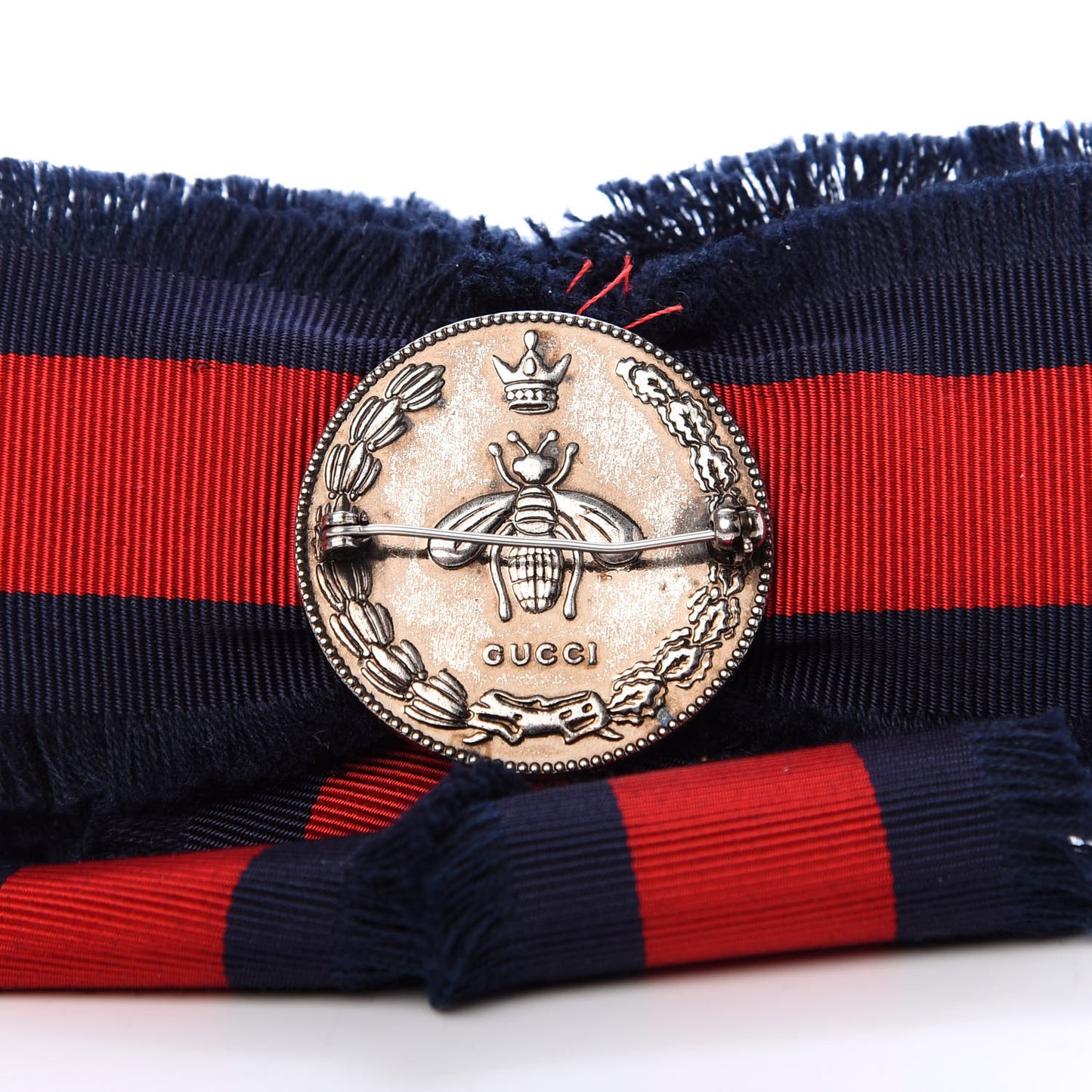 Grosgrain Web Crystal Bow Brooch Blue Red