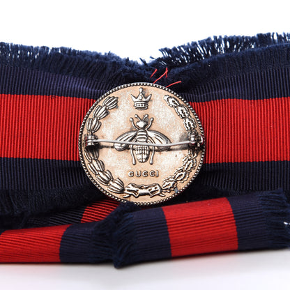 Gucci Grosgrain Web Crystal Bow Brooch Blue Red 4 of 5