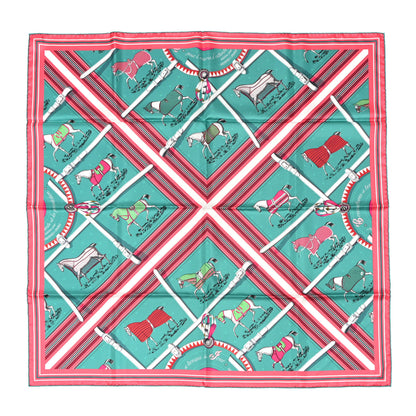 Hermes Silk Couvertures Et Tenues Double Face Scarf 90 Vert Rose White 1 of 7