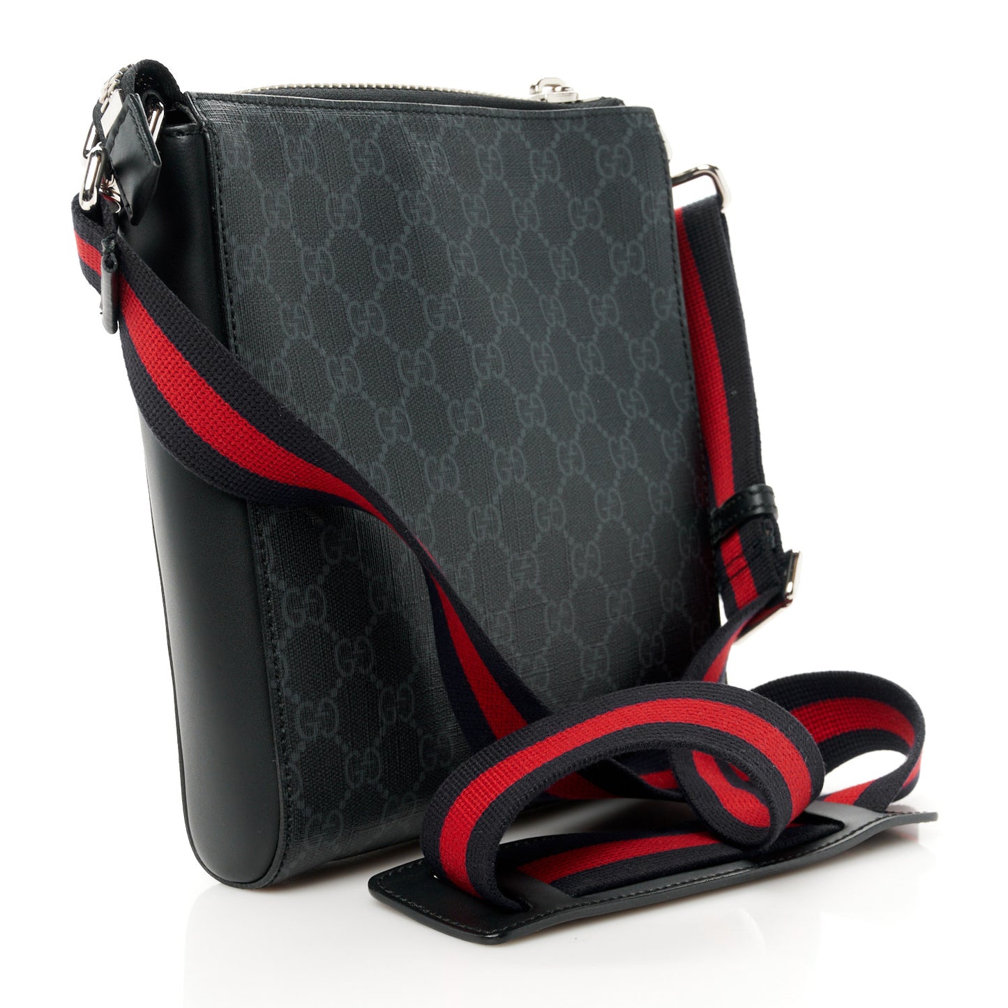 GG Supreme Monogram Web Small Flat Messenger Bag Black Grey