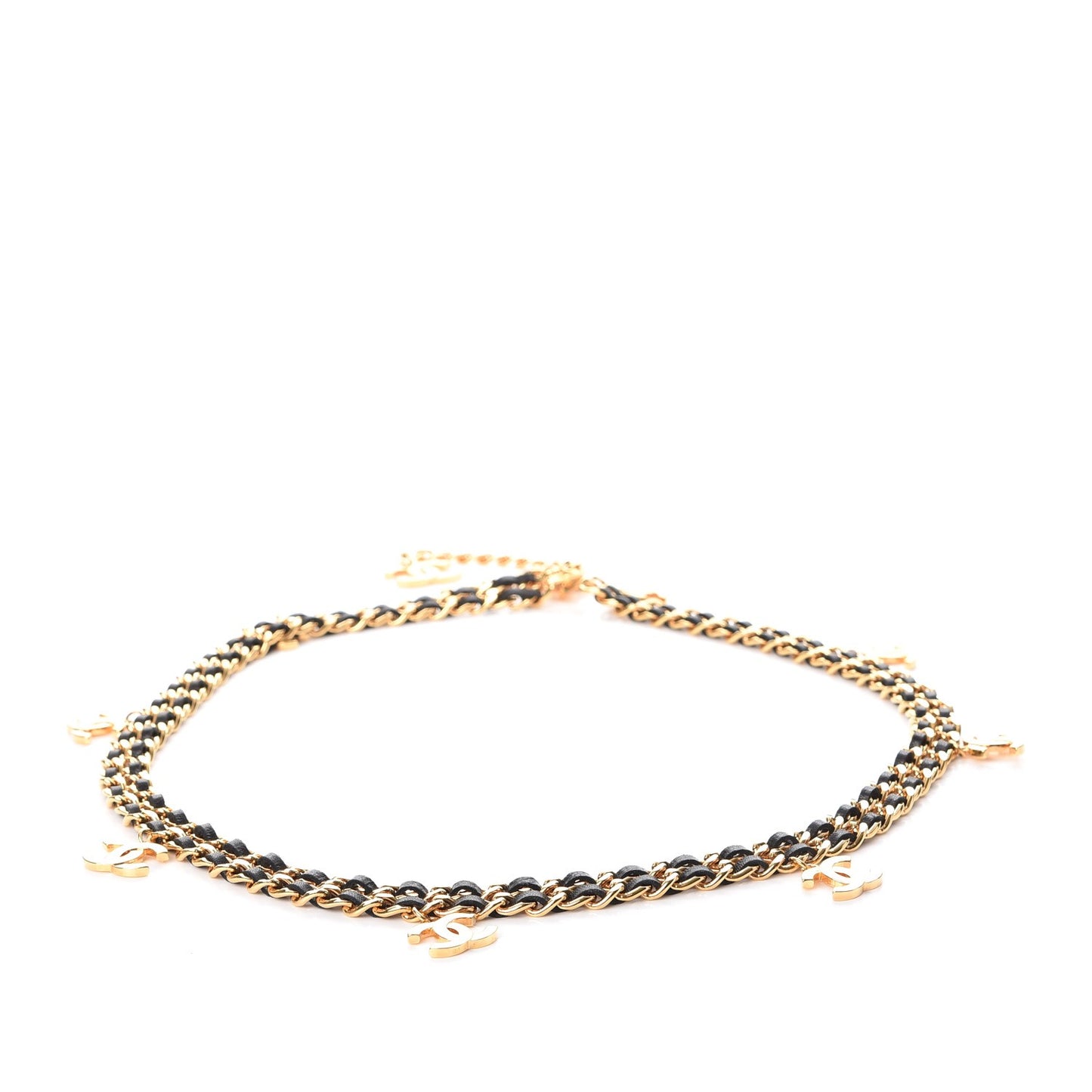 Lambskin Chain CC Charm Belt Black Gold