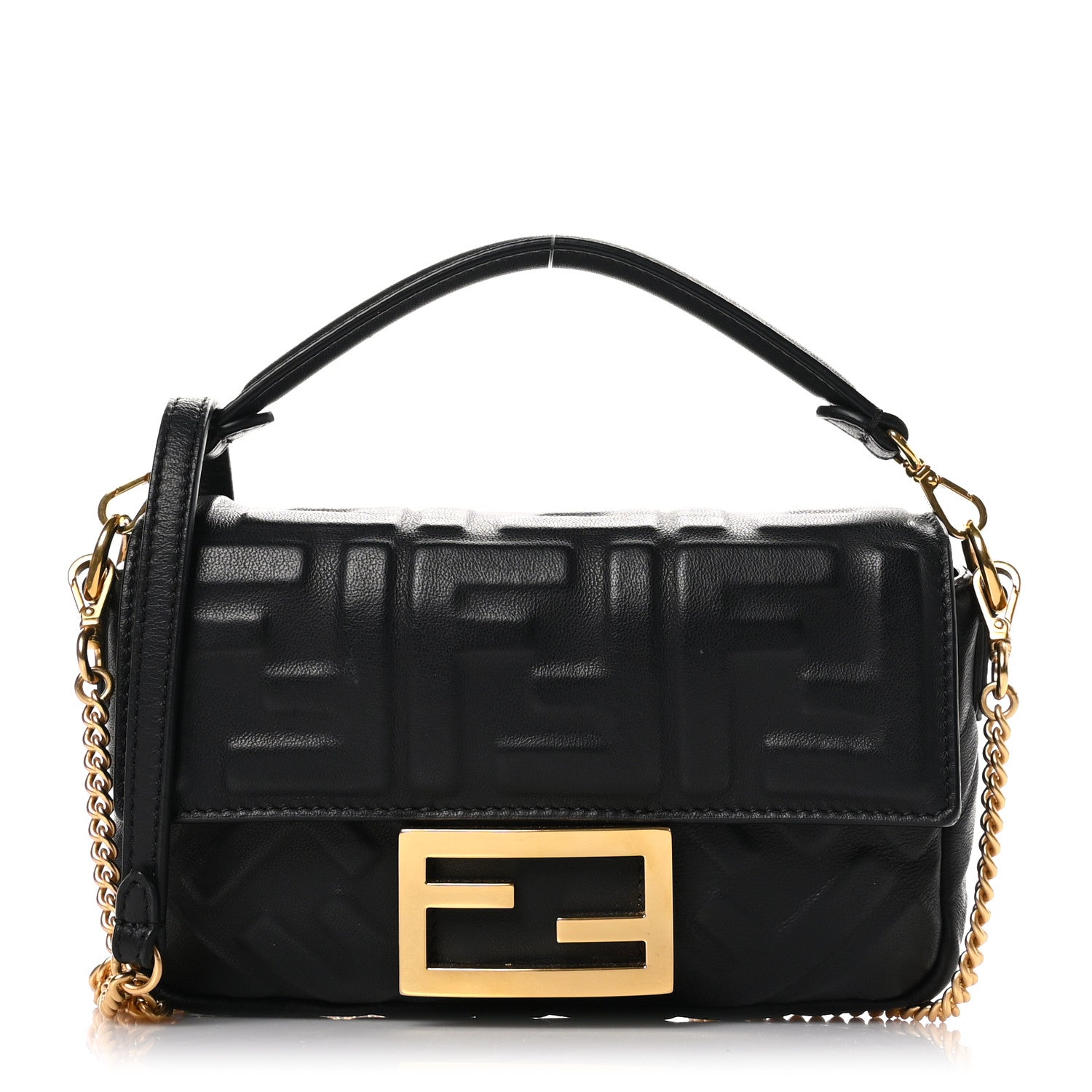 Fendi Nappa FF 1974 Embossed Mini Baguette Black 1 of 9