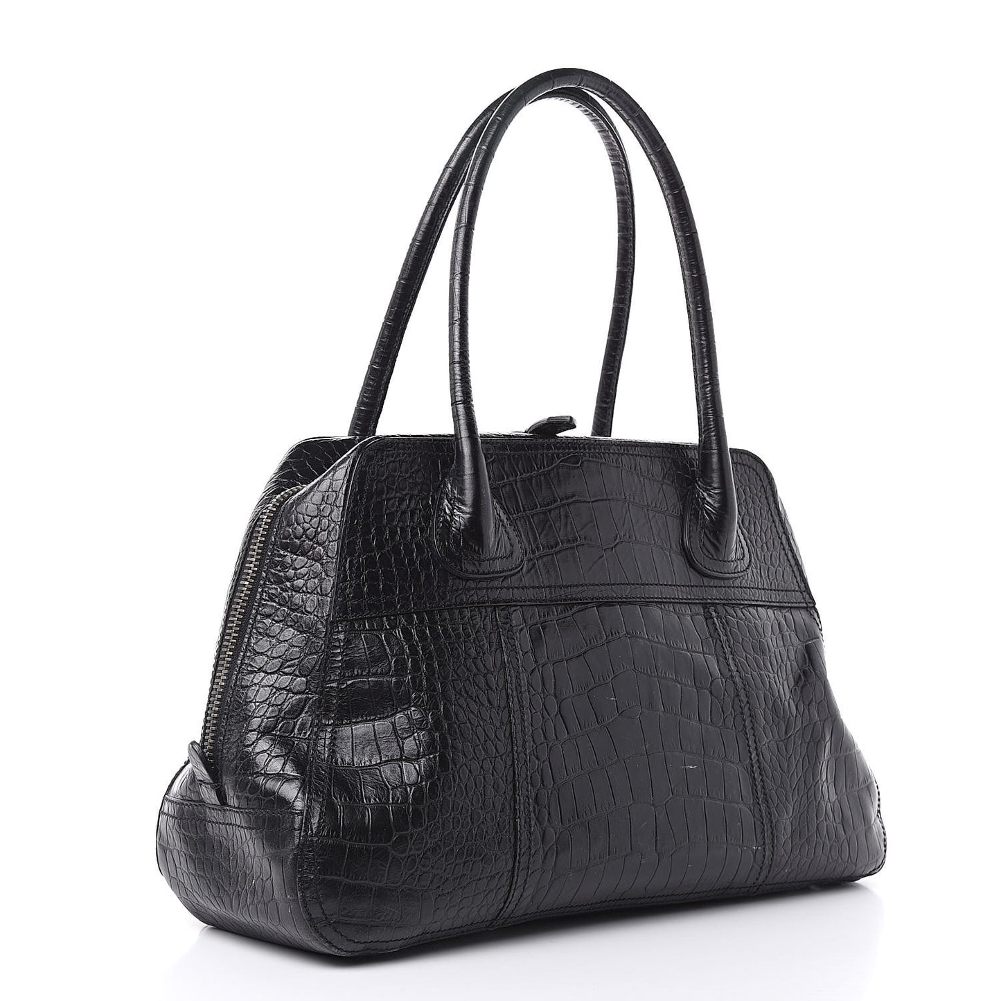 Shiny Calfskin Crocodile Embossed Tote Black