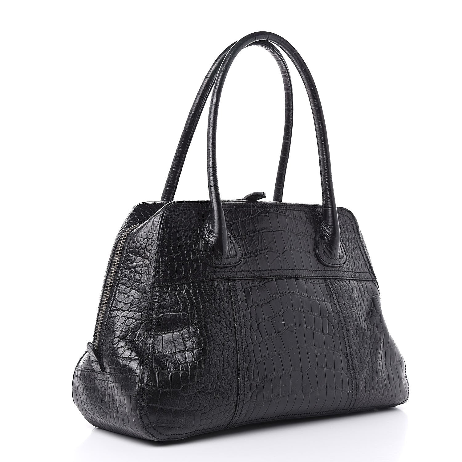 Prada Shiny Calfskin Crocodile Embossed Tote Black 3 of 17