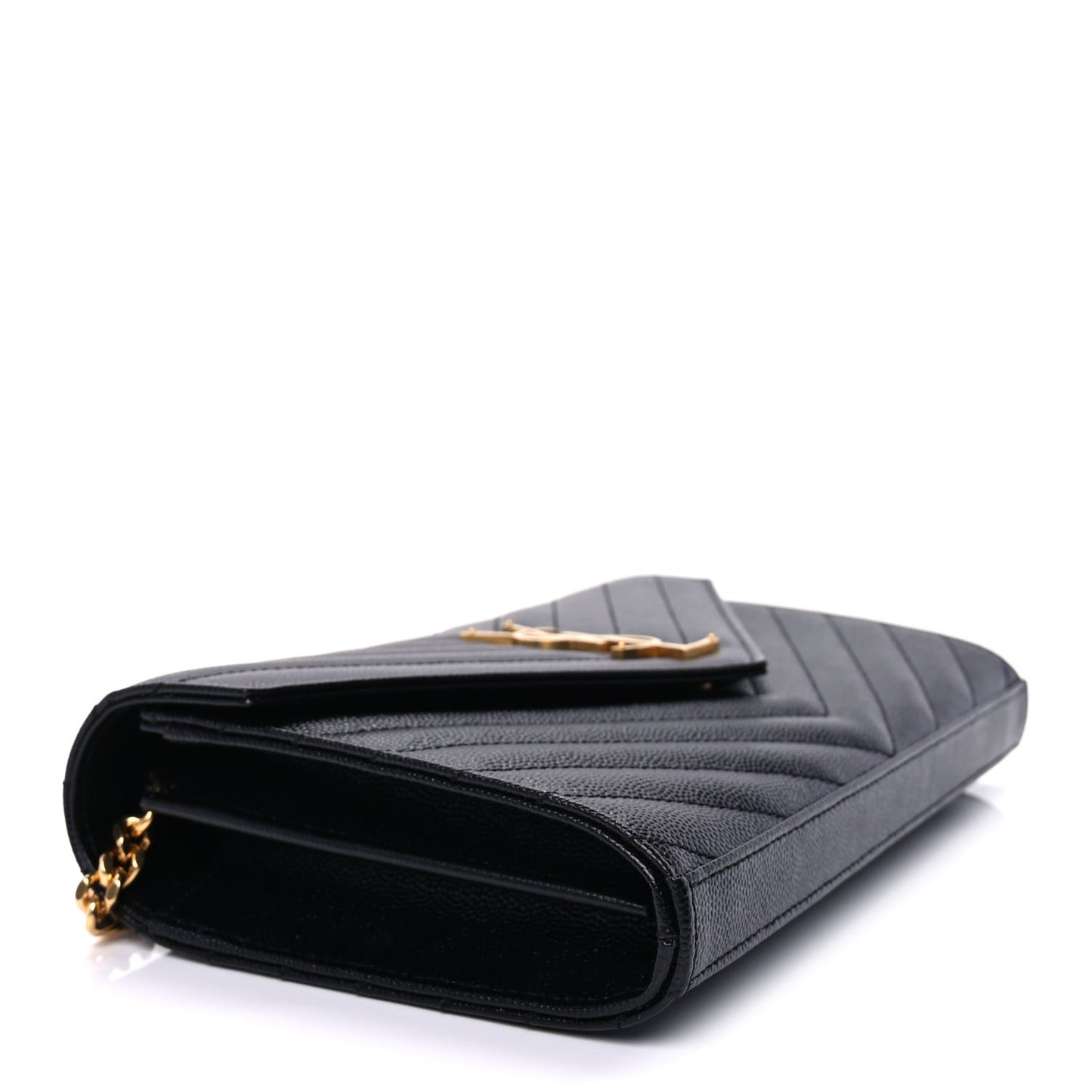 Grain De Poudre Matelasse Chevron Cassandre Chain Wallet Black
