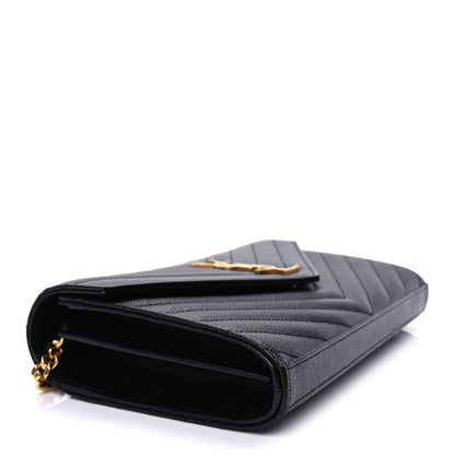 Saint Laurent Grain De Poudre Matelasse Chevron Cassandre Chain Wallet Black 7 of 8