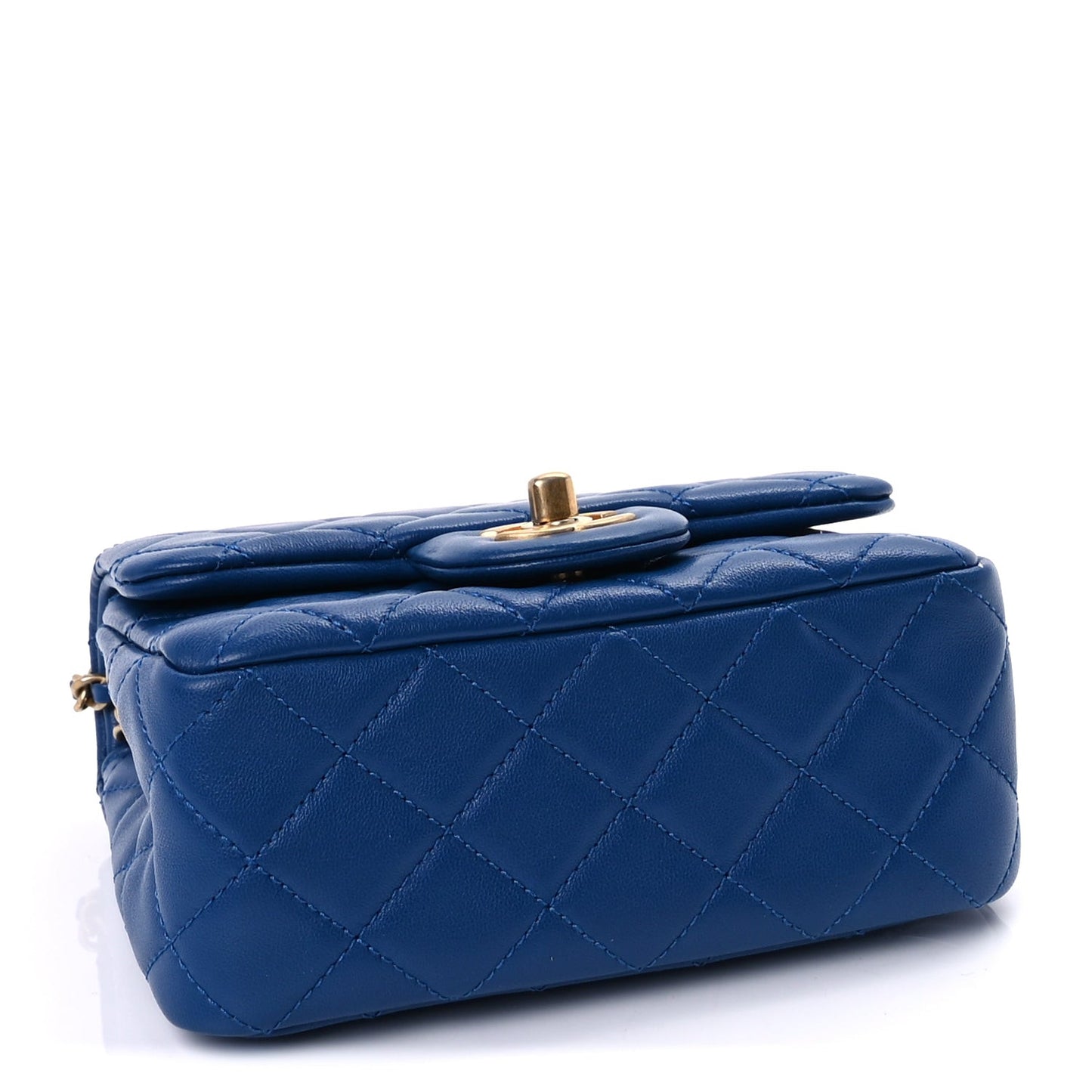 Lambskin Quilted Mini Pearl Crush Flap  Blue