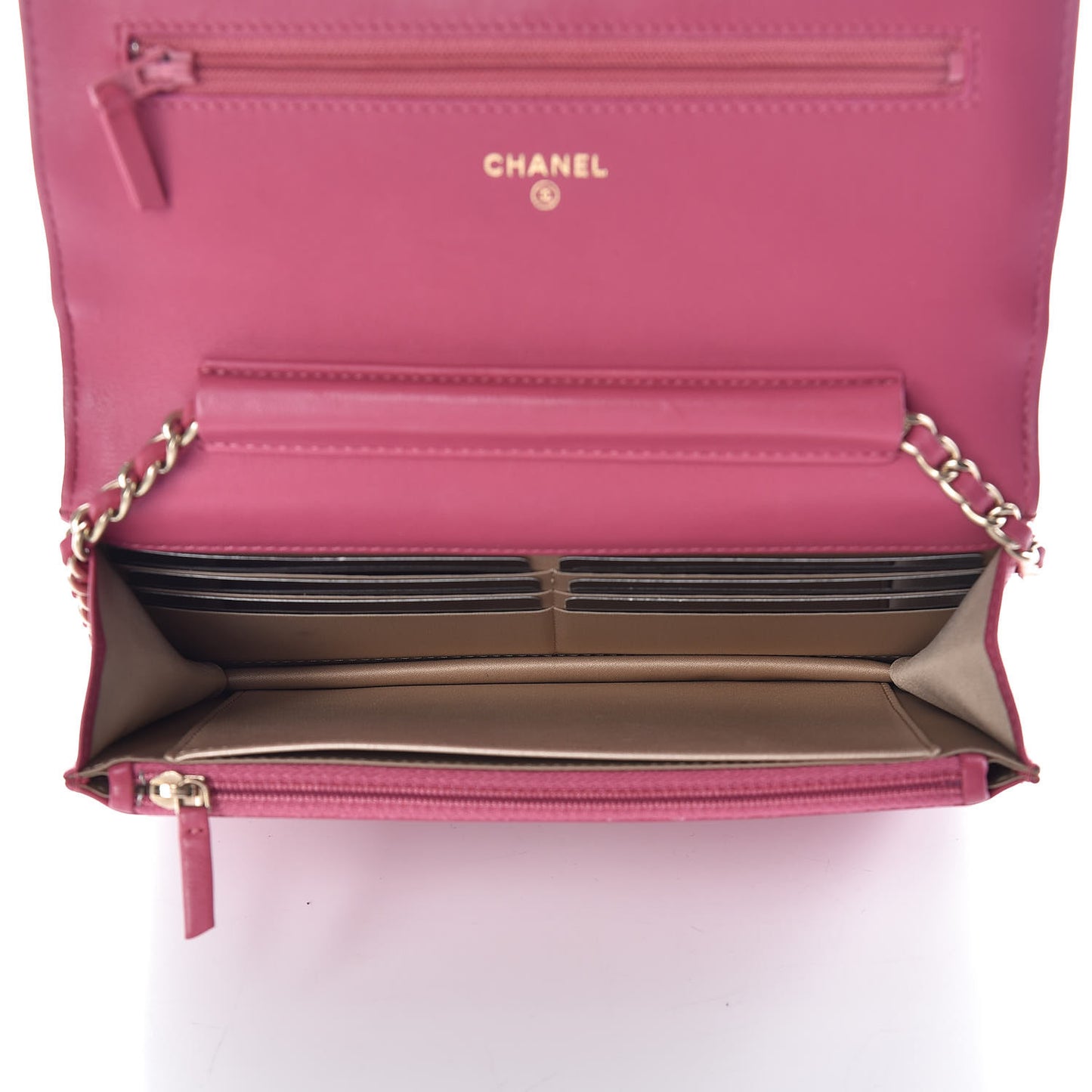 Lambskin Camellia Embossed Wallet On Chain WOC Pink