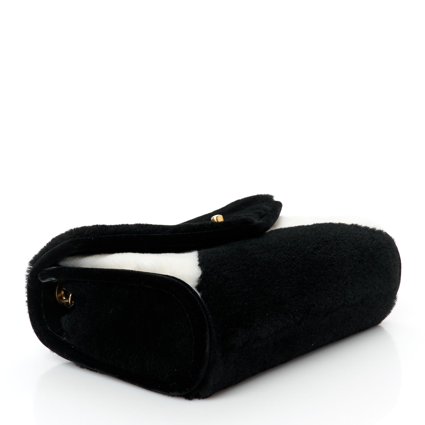 Shearling Checkered Flap Bag Black White