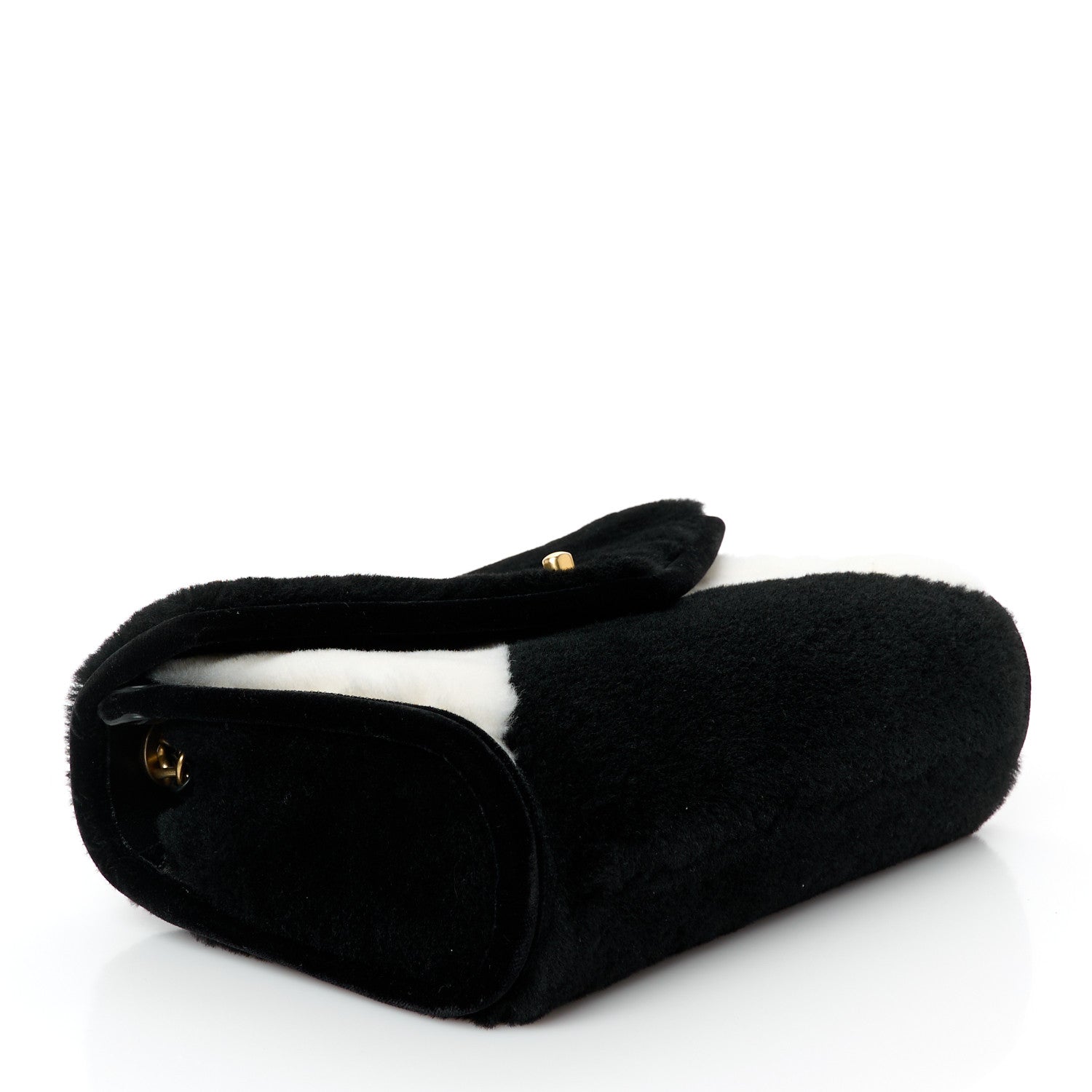 Chanel Shearling Checkered Flap Bag Black White 4 of 12