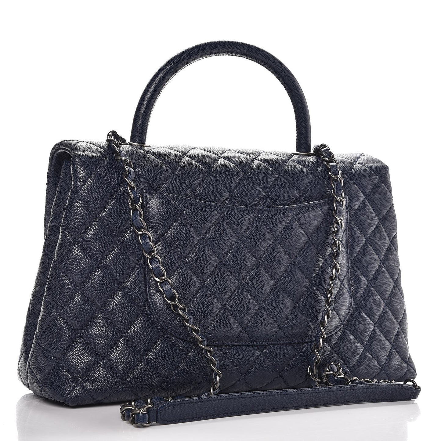 Caviar Quilted Medium Coco Handle Flap Navy Blue