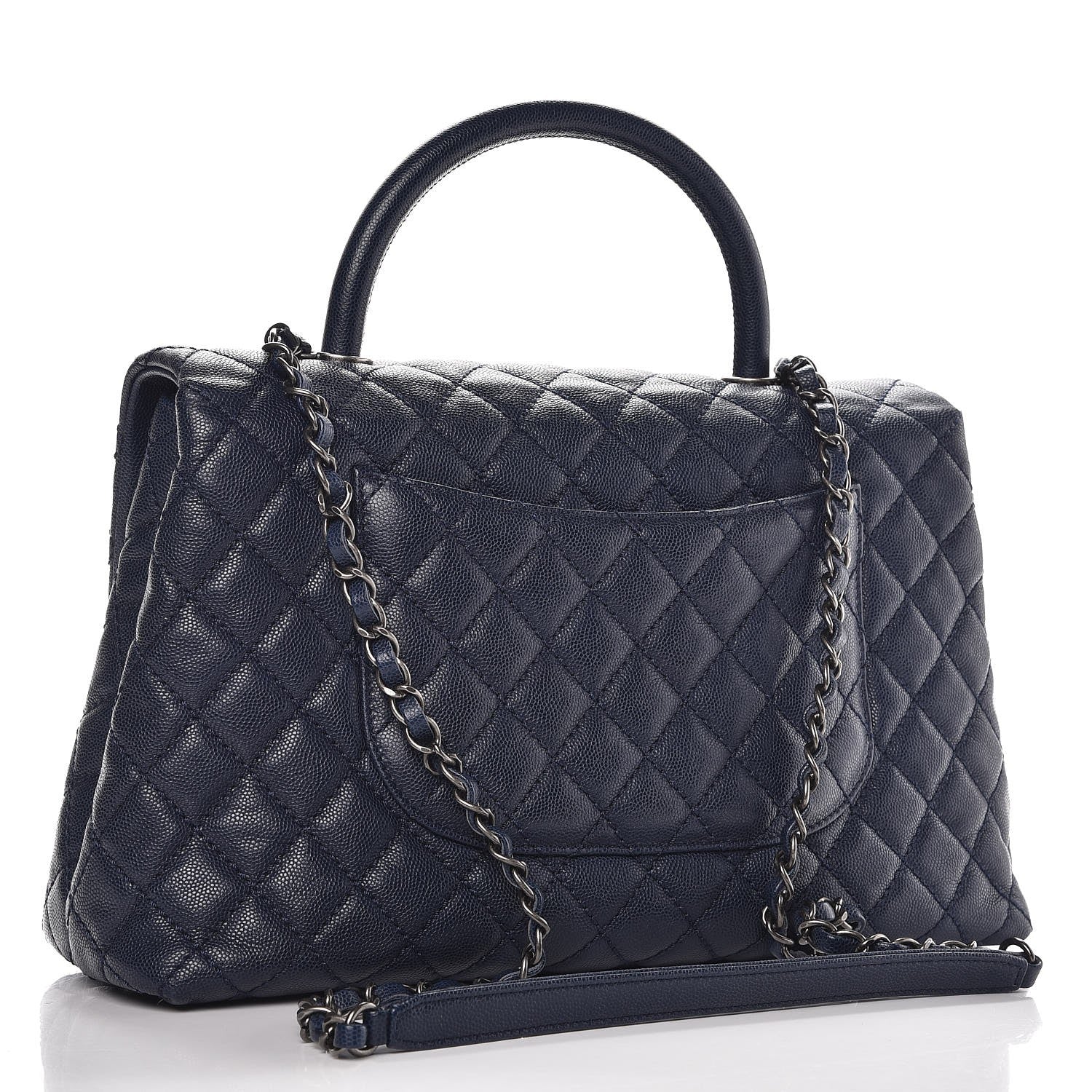 Chanel Caviar Quilted Medium Coco Handle Flap Navy Blue 4 of 11