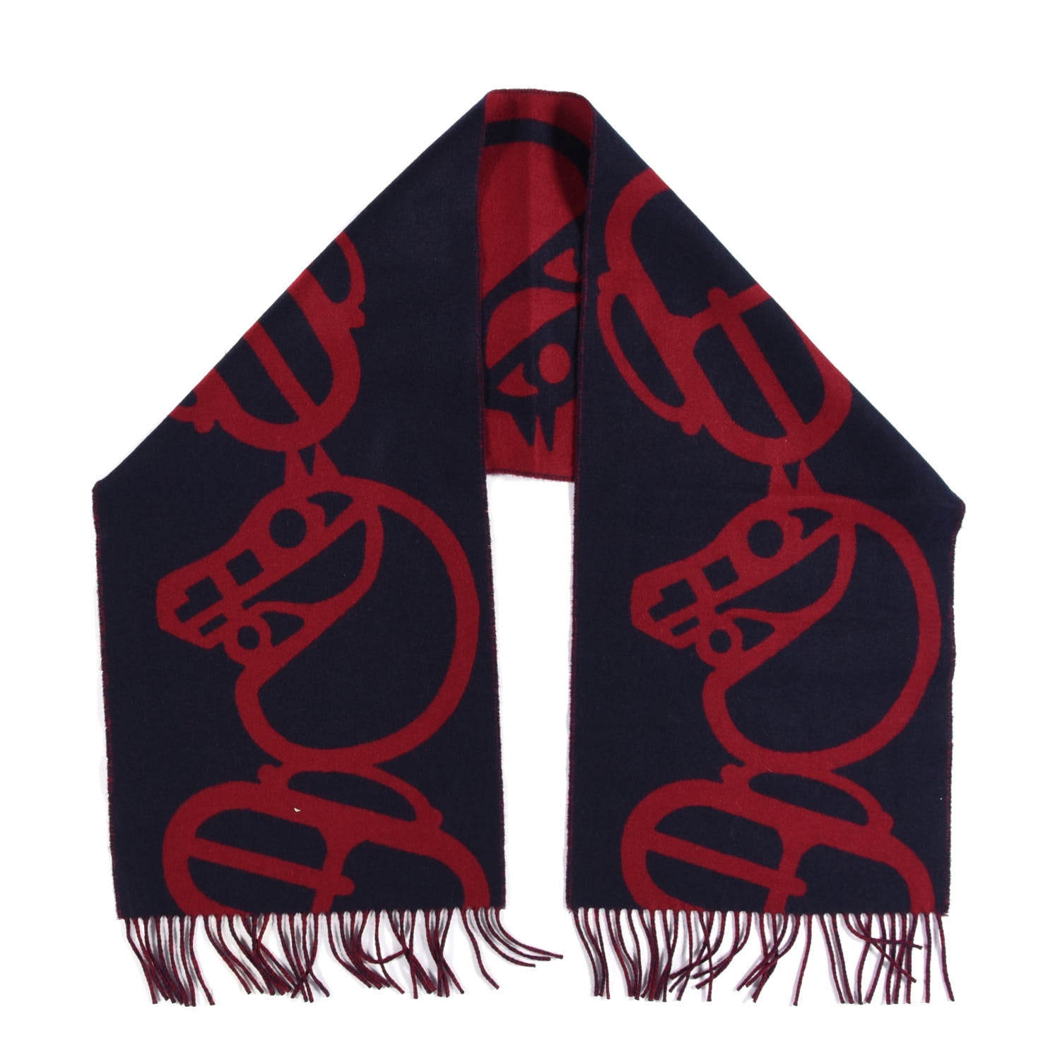 Hermes Cashmere Boucles et Camails Muffler Marine Bordeaux 3 of 4