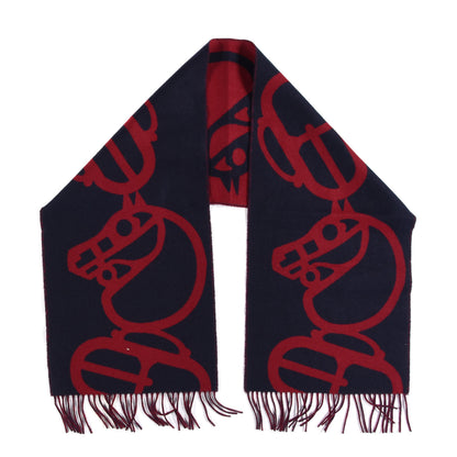 Hermes Cashmere Boucles et Camails Muffler Marine Bordeaux 3 of 4