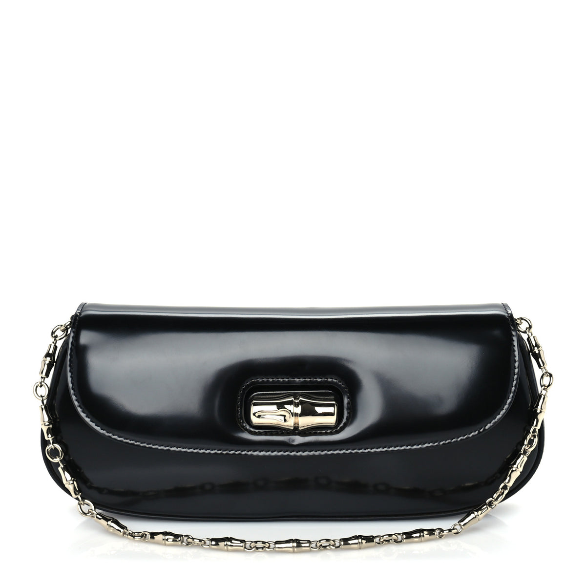 Shiny Calfskin Small Bamboo Night Bag Black