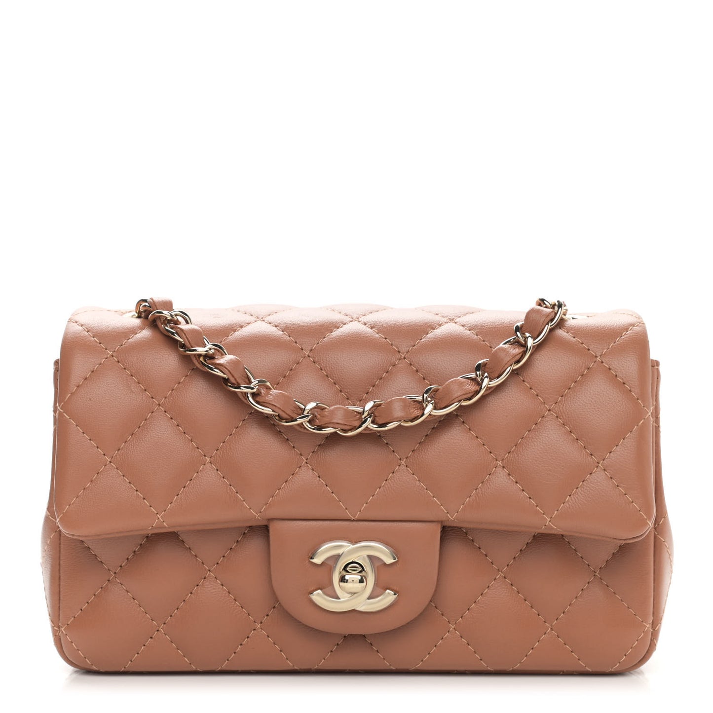 Lambskin Quilted Mini Rectangular Flap Brown