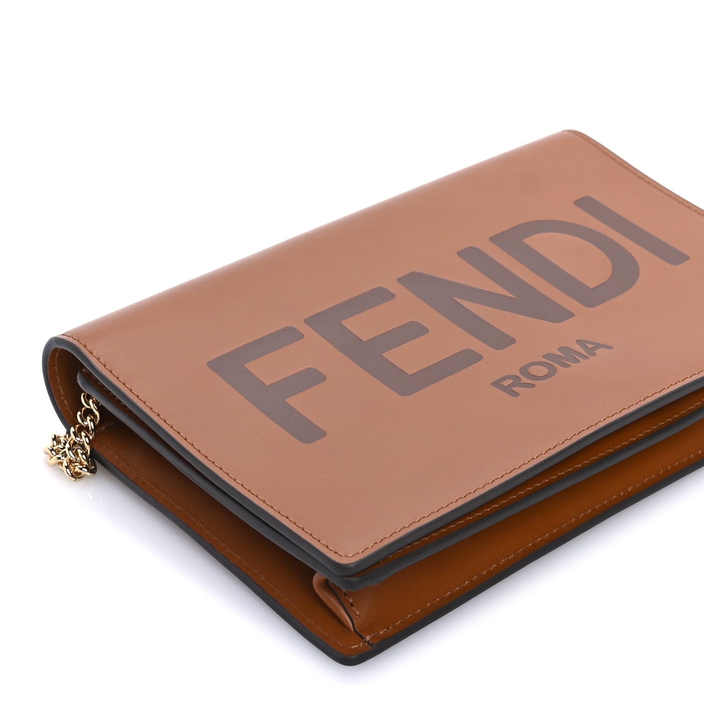 Vitello King Tamponato Logo Embossed Medium Wallet On Chain  Cuoio