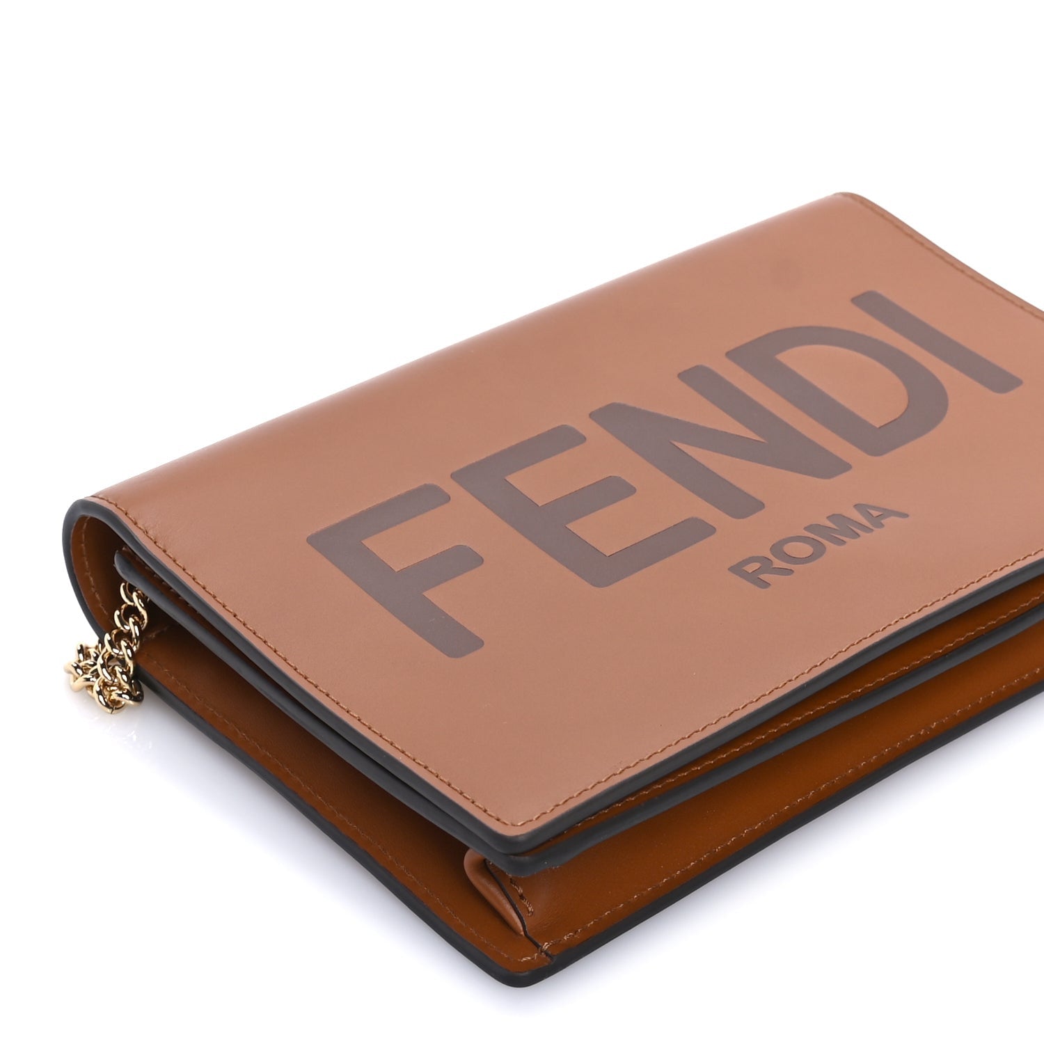 Fendi Vitello King Tamponato Logo Embossed Medium Wallet On Chain  Cuoio 7 of 7