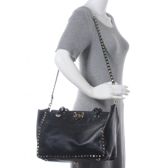 Valentino Garavani Vitello Medium Rockstud Tote Black 2 of 7