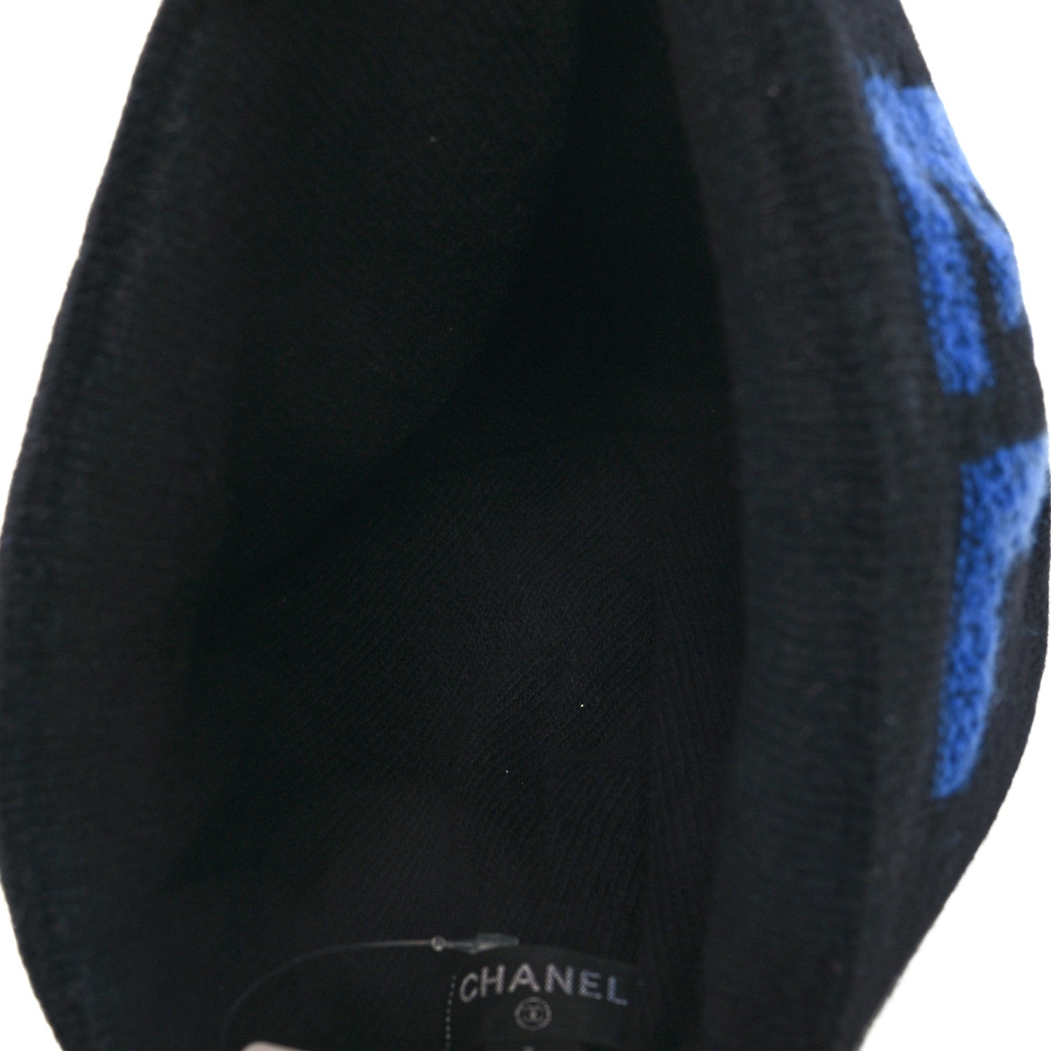 Chanel Wool Cashmere Logo Beanie Hat Black Blue 4 of 5